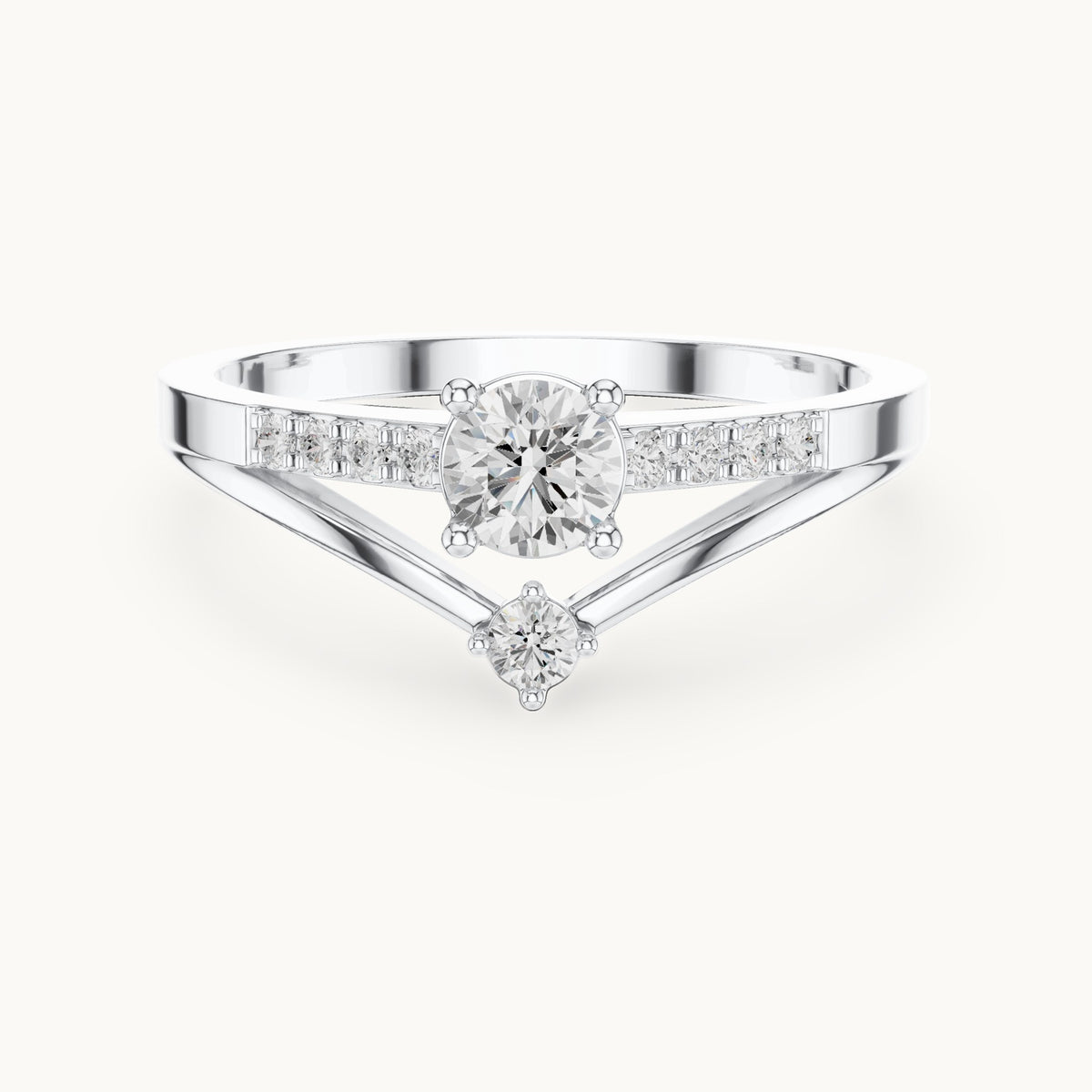 Round lab-grown diamond chevron split band engagement ring in white gold, 0.408 CT TW, view 4