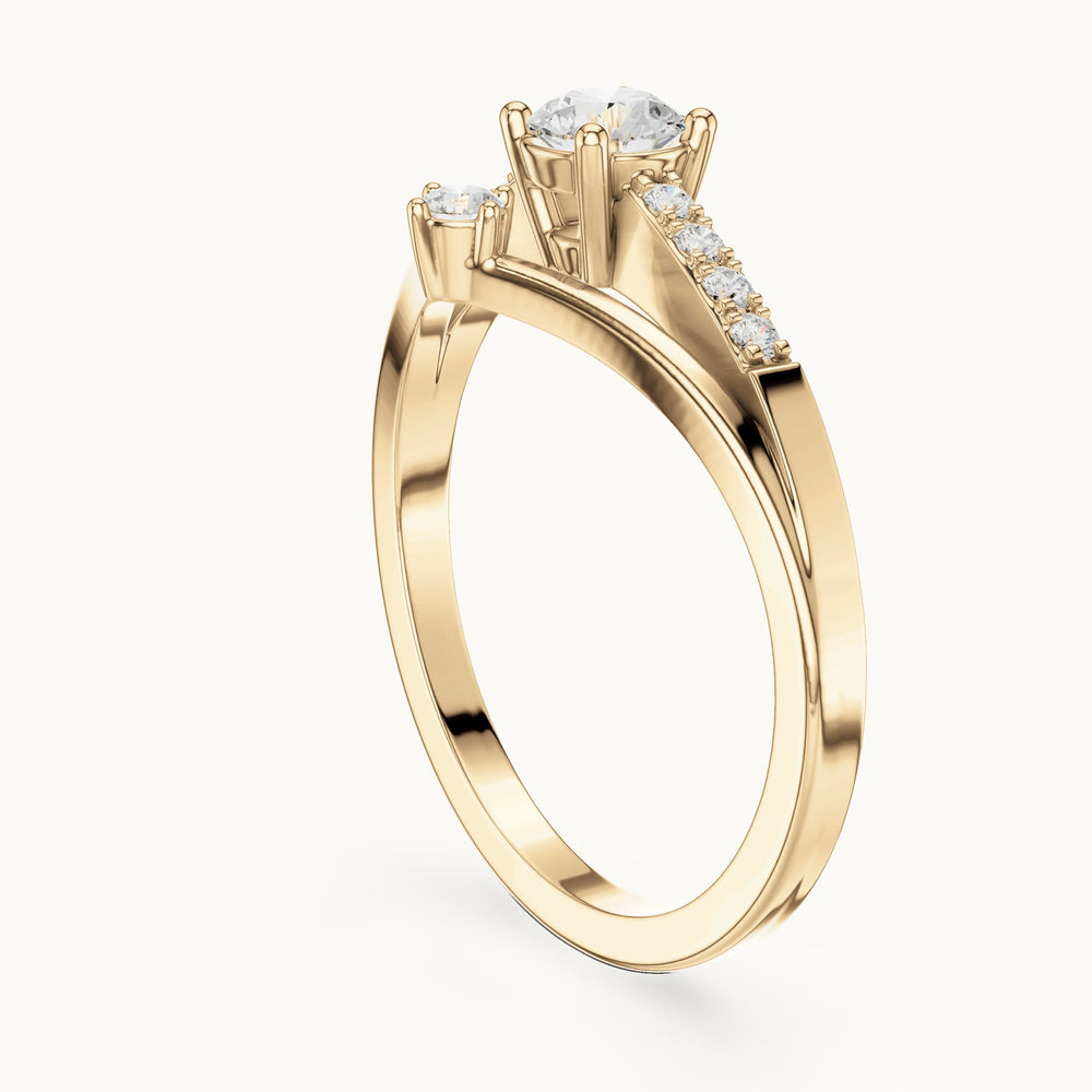 Round lab-grown diamond chevron split band engagement ring in yellow gold, 0.408 CT TW, view 1