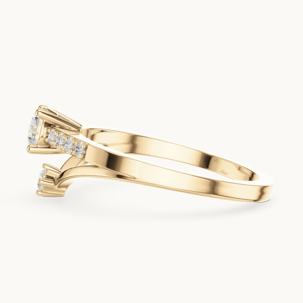 Round lab-grown diamond chevron split band engagement ring in yellow gold, 0.408 CT TW, view 3