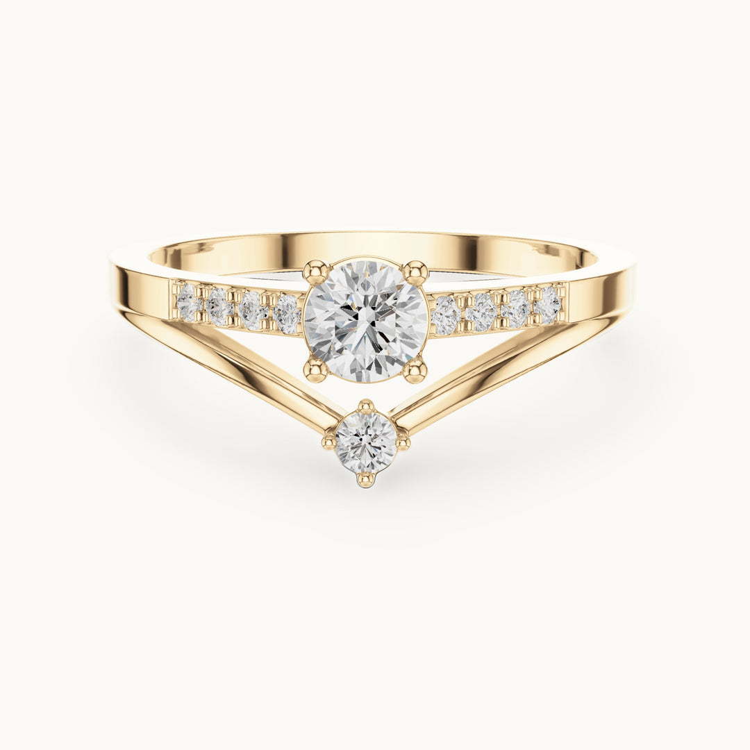 Round lab-grown diamond chevron split band engagement ring in yellow gold, 0.408 CT TW, view 4