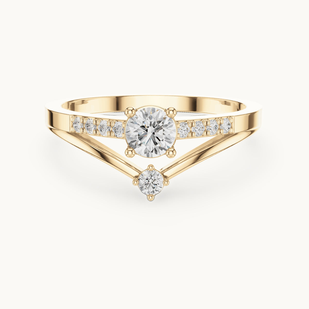 Round lab-grown diamond chevron split band engagement ring in yellow gold, 0.408 CT TW, view 4