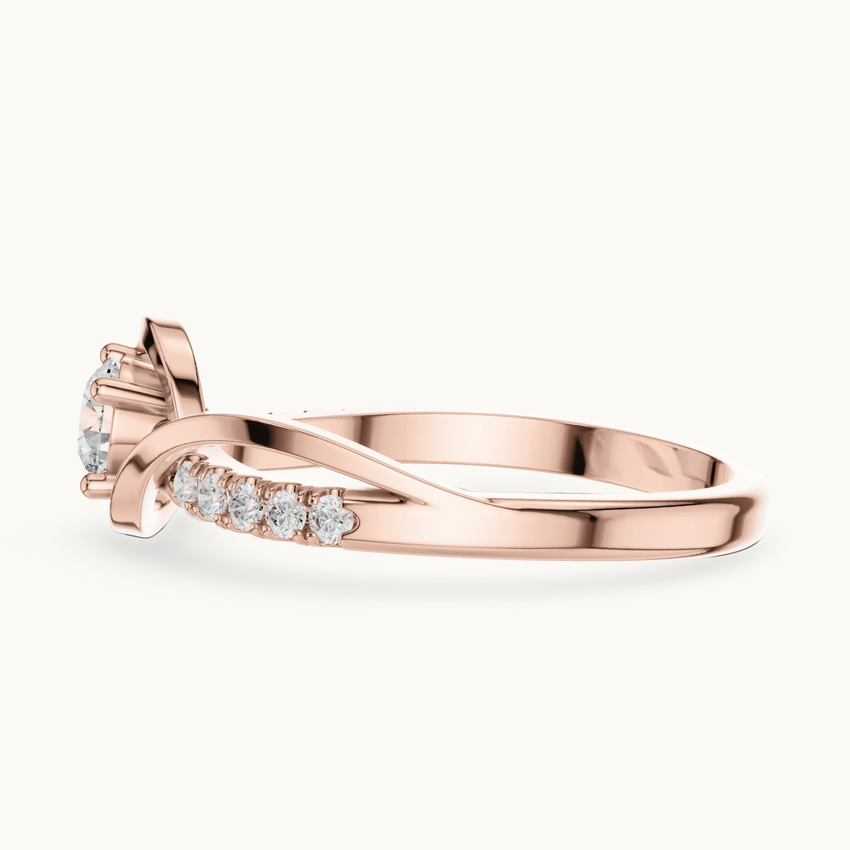 Round lab-grown diamond twisted bypass engagement ring with pavé shoulders in rose gold, 0.37 CT TW, view 3