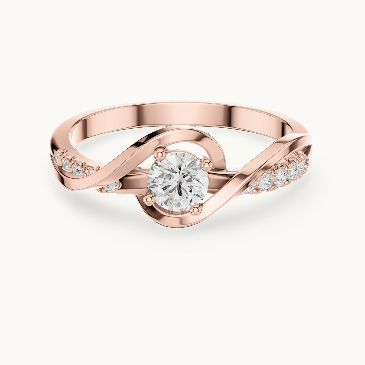Round lab-grown diamond twisted bypass engagement ring with pavé shoulders in rose gold, 0.37 CT TW, view 4