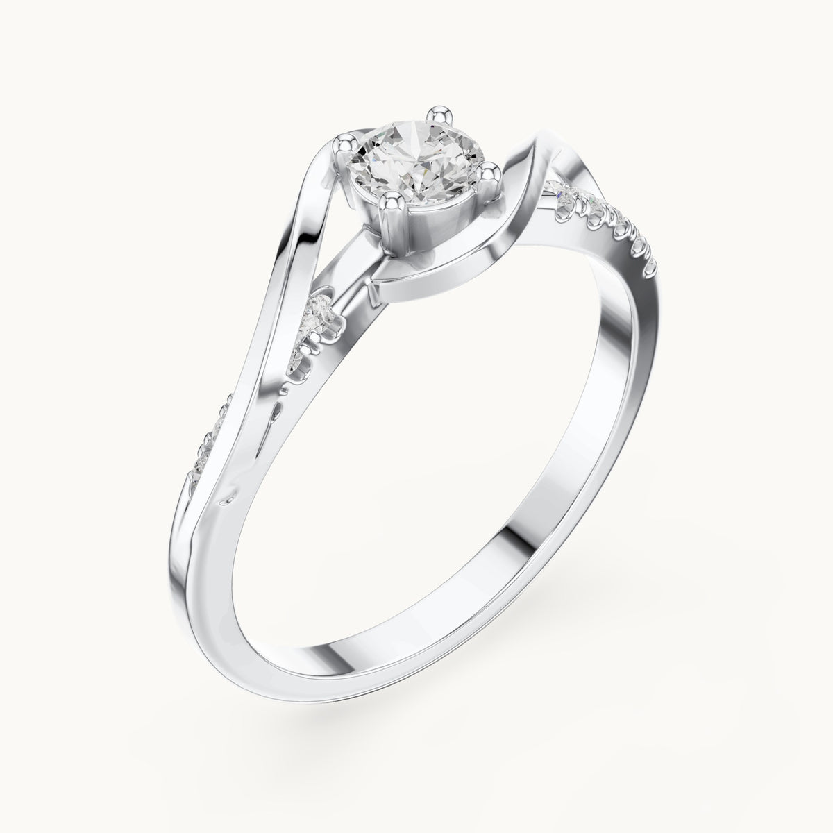 Round lab-grown diamond twisted bypass engagement ring with pavé shoulders in white gold, 0.37 CT TW, view 2