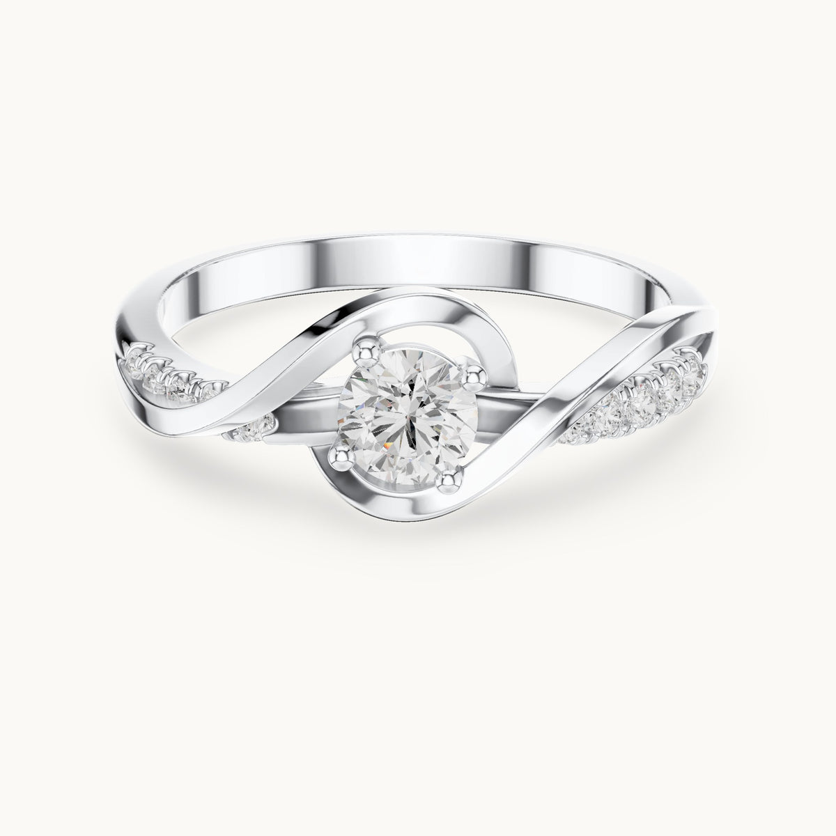 Round lab-grown diamond twisted bypass engagement ring with pavé shoulders in white gold, 0.37 CT TW, view 4