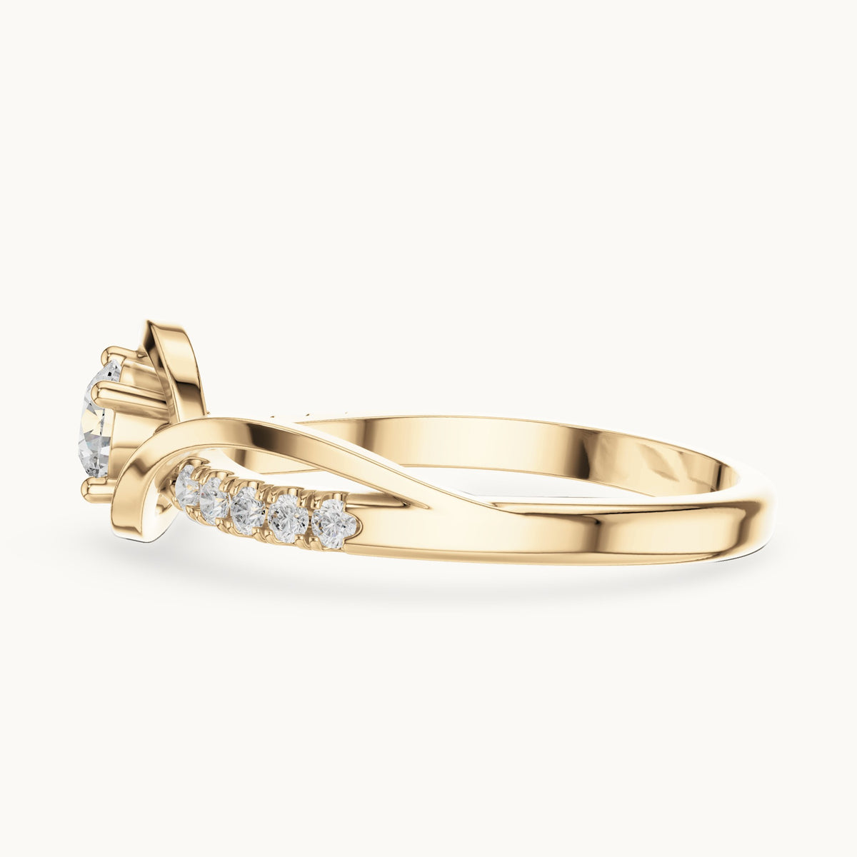 Round lab-grown diamond twisted bypass engagement ring with pavé shoulders in yellow gold, 0.37 CT TW, view 3