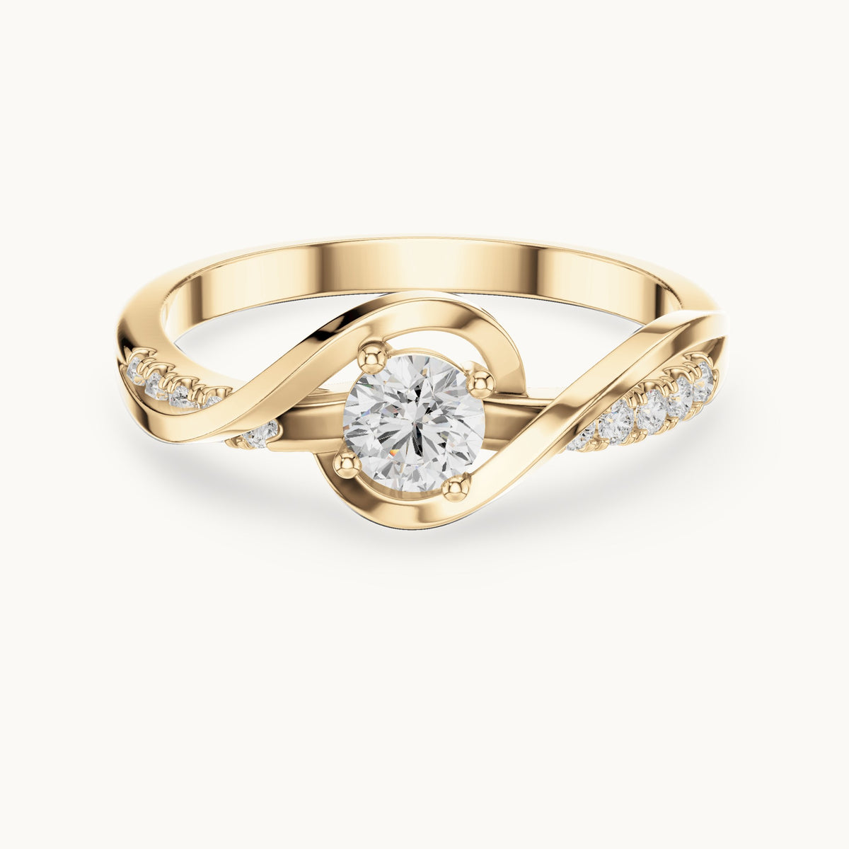 Round lab-grown diamond twisted bypass engagement ring with pavé shoulders in yellow gold, 0.37 CT TW, view 4