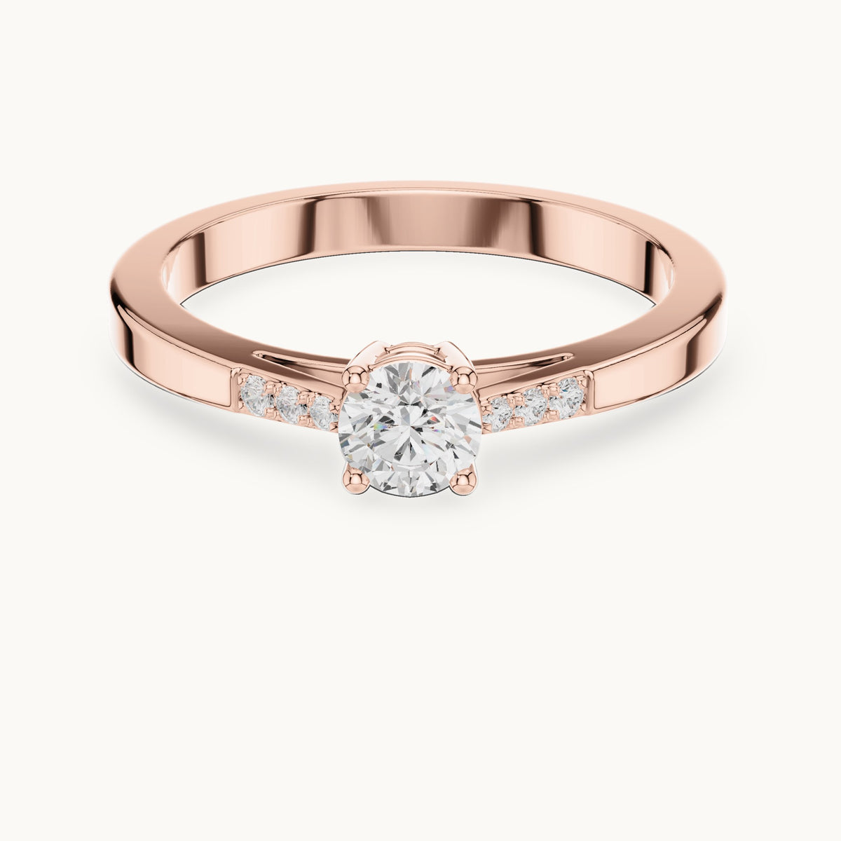 Round lab-grown diamond pavé engagement ring in rose gold, 0.288 CT TW, view 4
