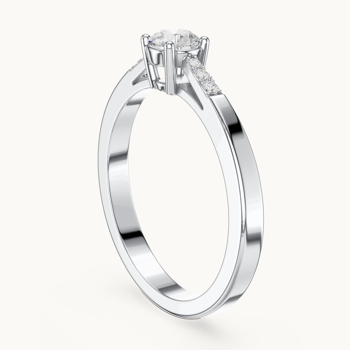 Round lab-grown diamond pavé engagement ring in white gold, 0.288 CT TW, view 1