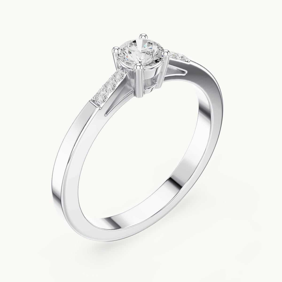 Round lab-grown diamond pavé engagement ring in white gold, 0.288 CT TW, view 2