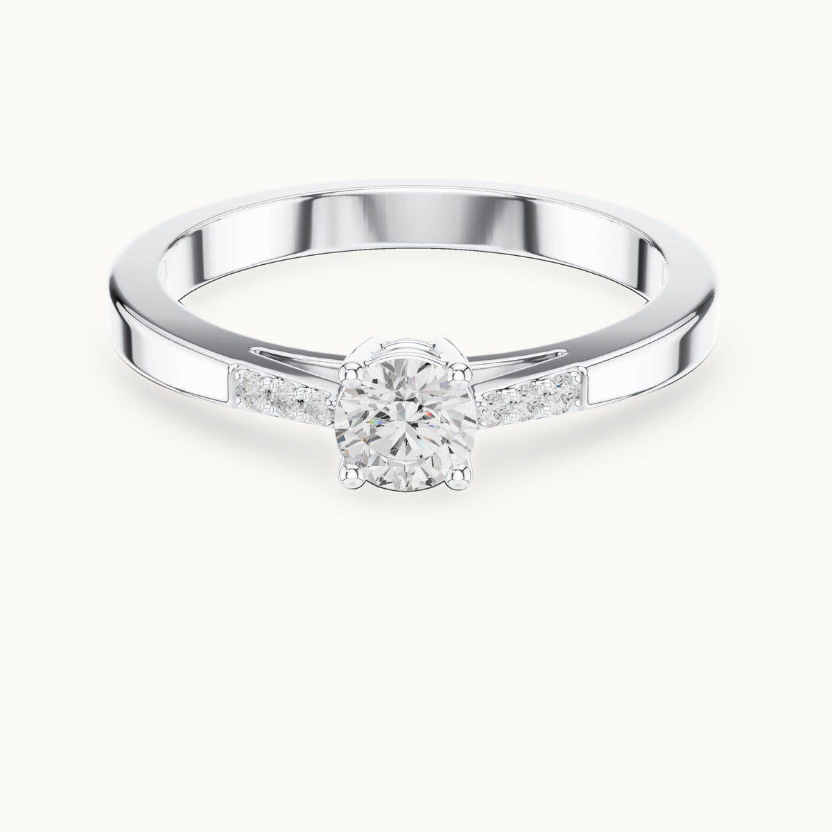 Round lab-grown diamond pavé engagement ring in white gold, 0.288 CT TW, view 4