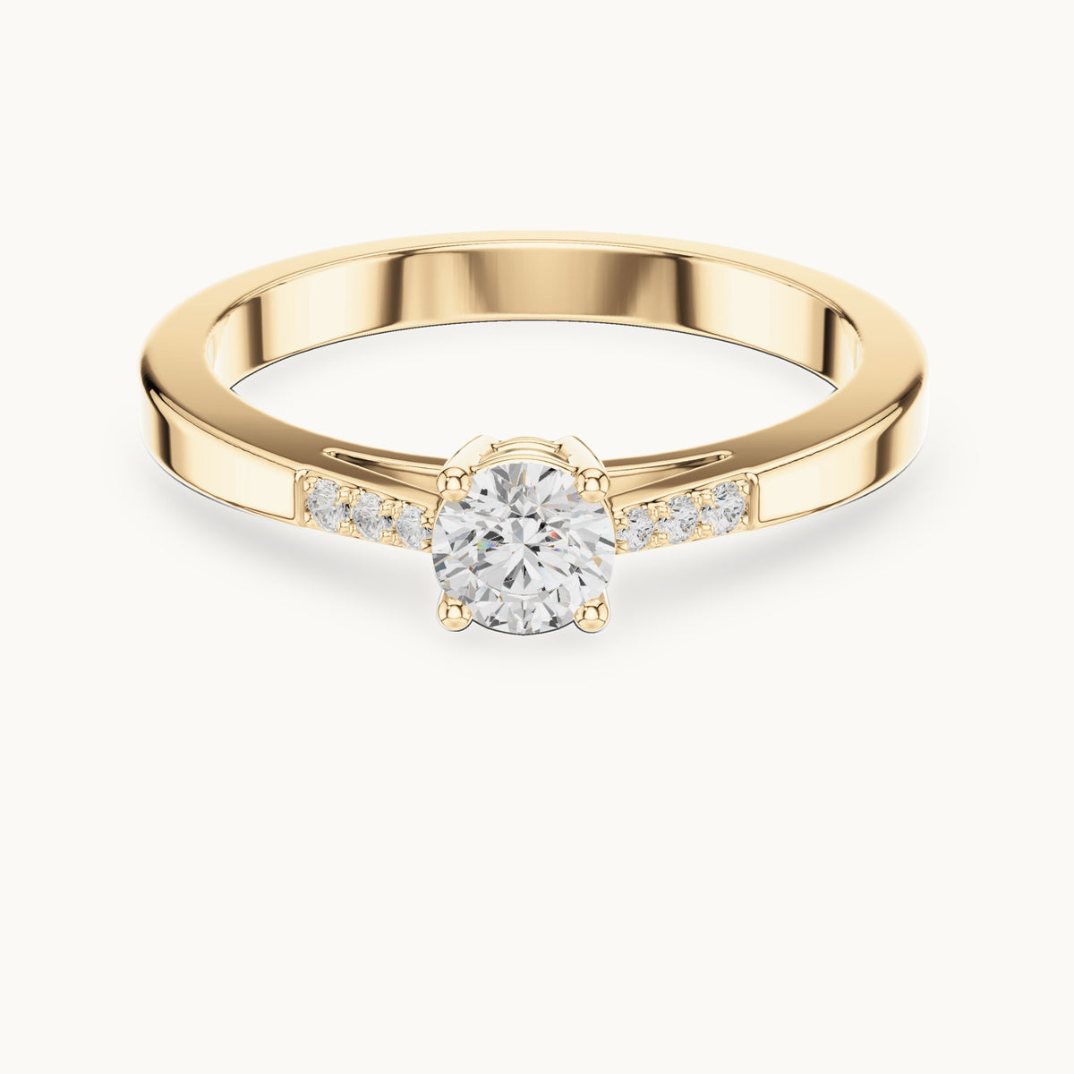 Round lab-grown diamond pavé engagement ring in yellow gold, 0.288 CT TW, view 4