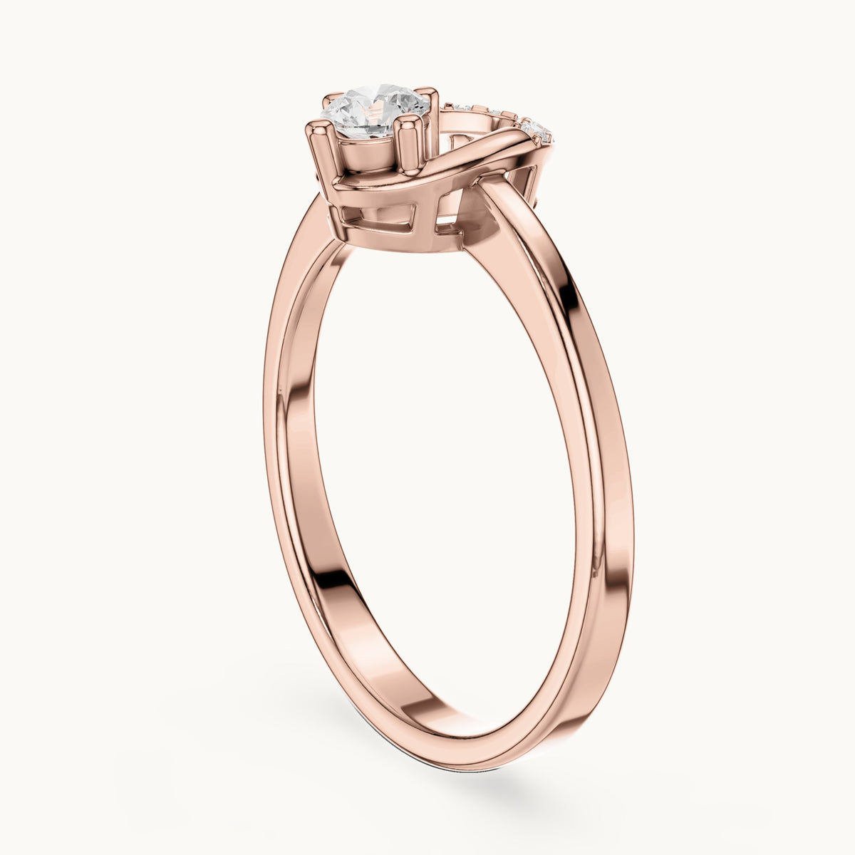 Round lab-grown diamond open oval frame ring in rose gold, 0.176 CT TW, view 1
