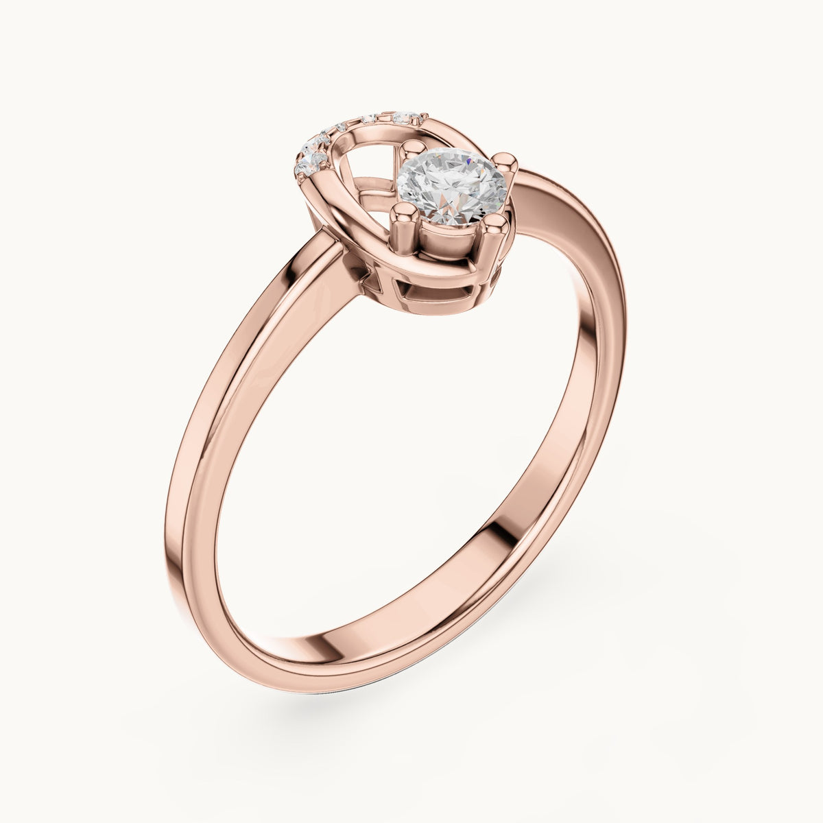 Round lab-grown diamond open oval frame ring in rose gold, 0.176 CT TW, view 2