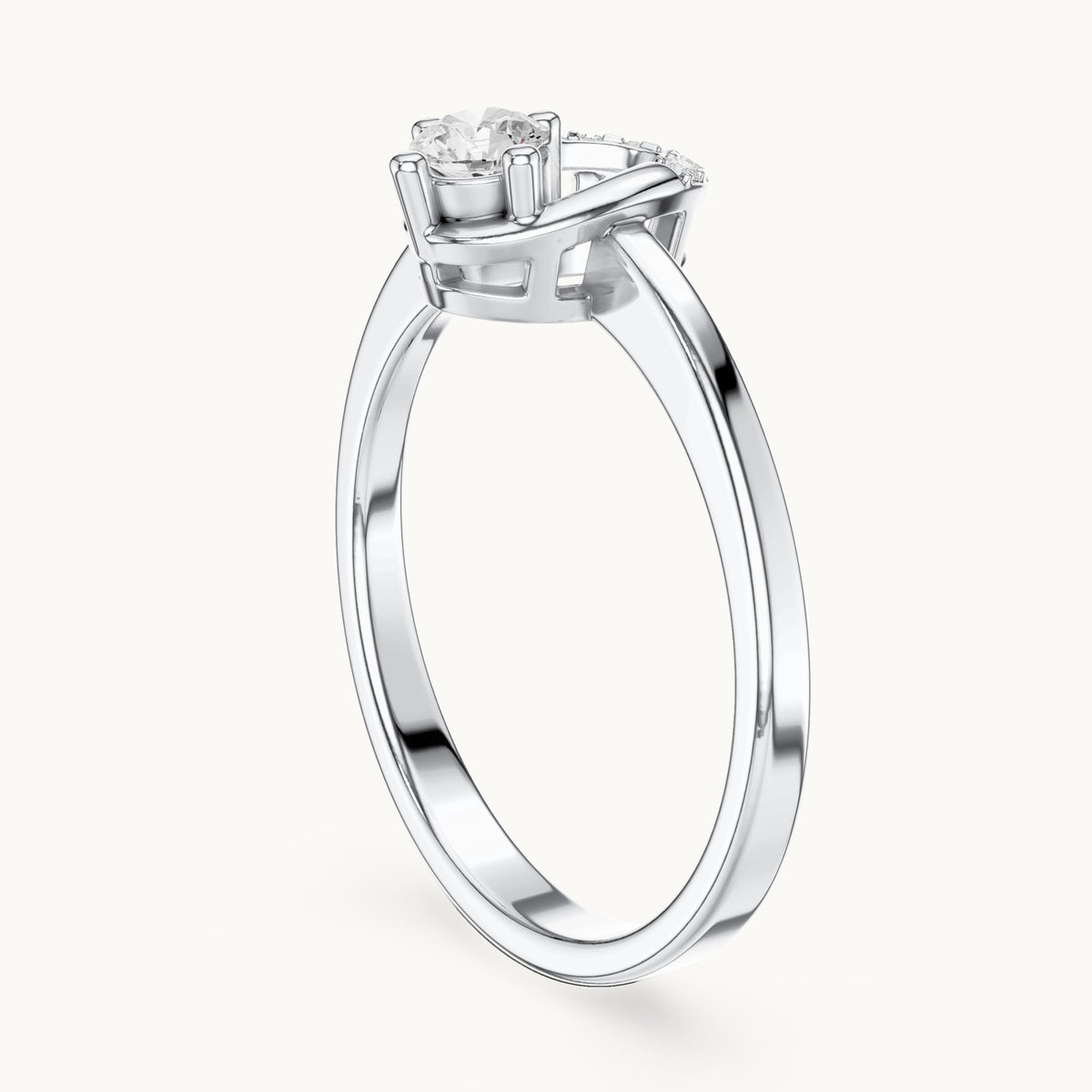 Round lab-grown diamond open oval frame ring in white gold, 0.176 CT TW, view 1