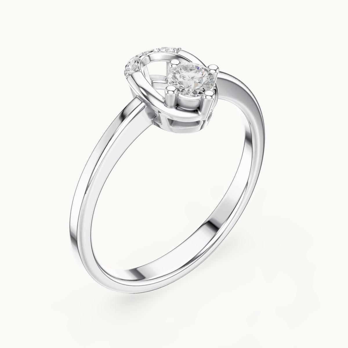 Round lab-grown diamond open oval frame ring in white gold, 0.176 CT TW, view 2