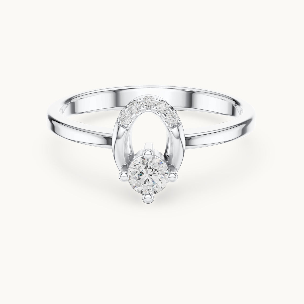 Round lab-grown diamond open oval frame ring in white gold, 0.176 CT TW, view 4