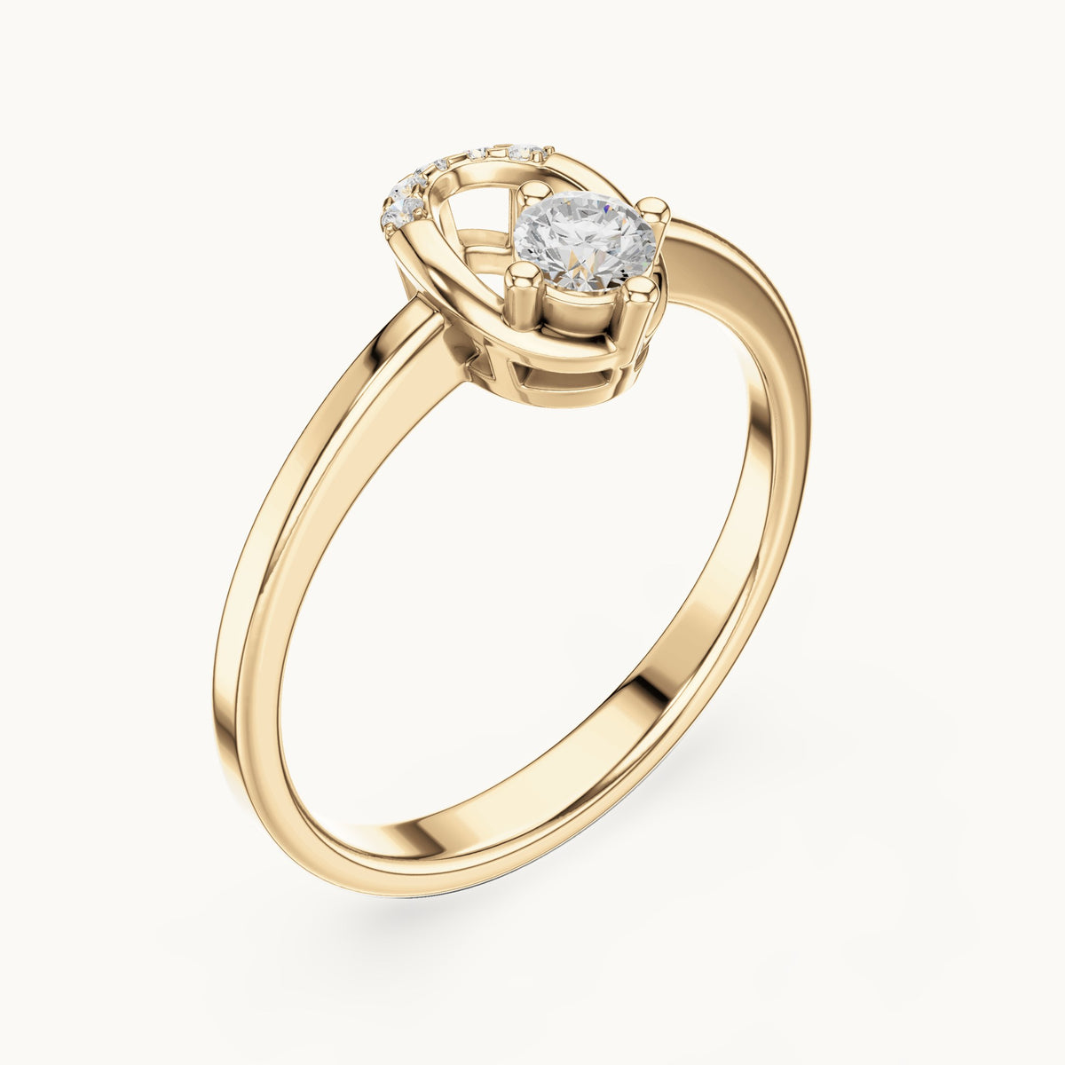 Round lab-grown diamond open oval frame ring in yellow gold, 0.176 CT TW, view 2