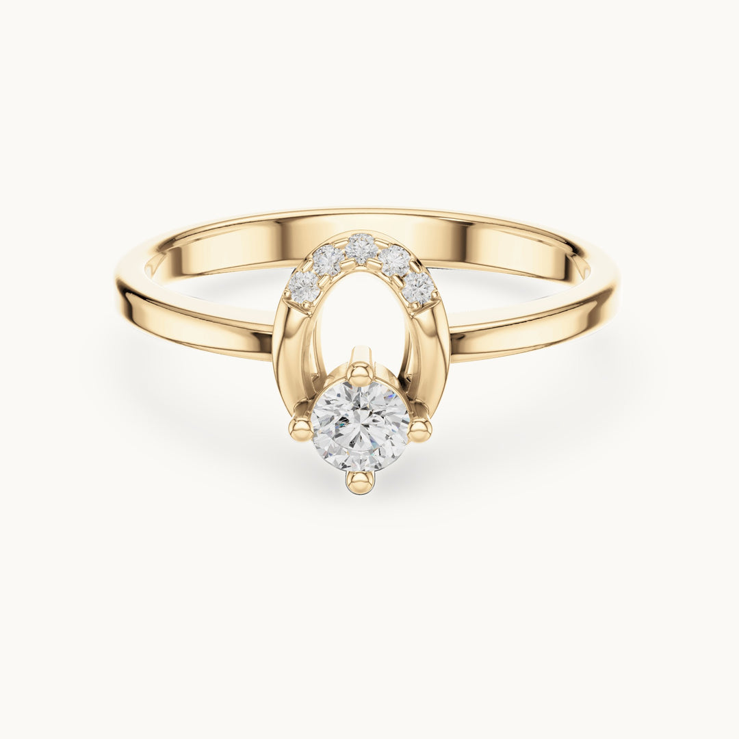 Round lab-grown diamond open oval frame ring in yellow gold, 0.176 CT TW, view 4