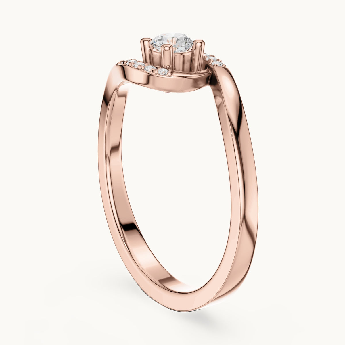 Round lab-grown diamond bypass partial halo engagement ring in rose gold, 0.196 CT TW, view 1