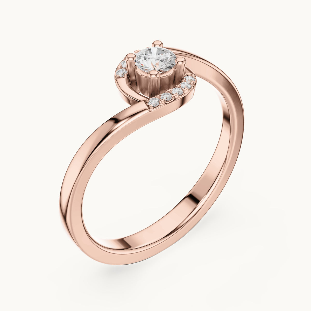 Round lab-grown diamond bypass partial halo engagement ring in rose gold, 0.196 CT TW, view 2