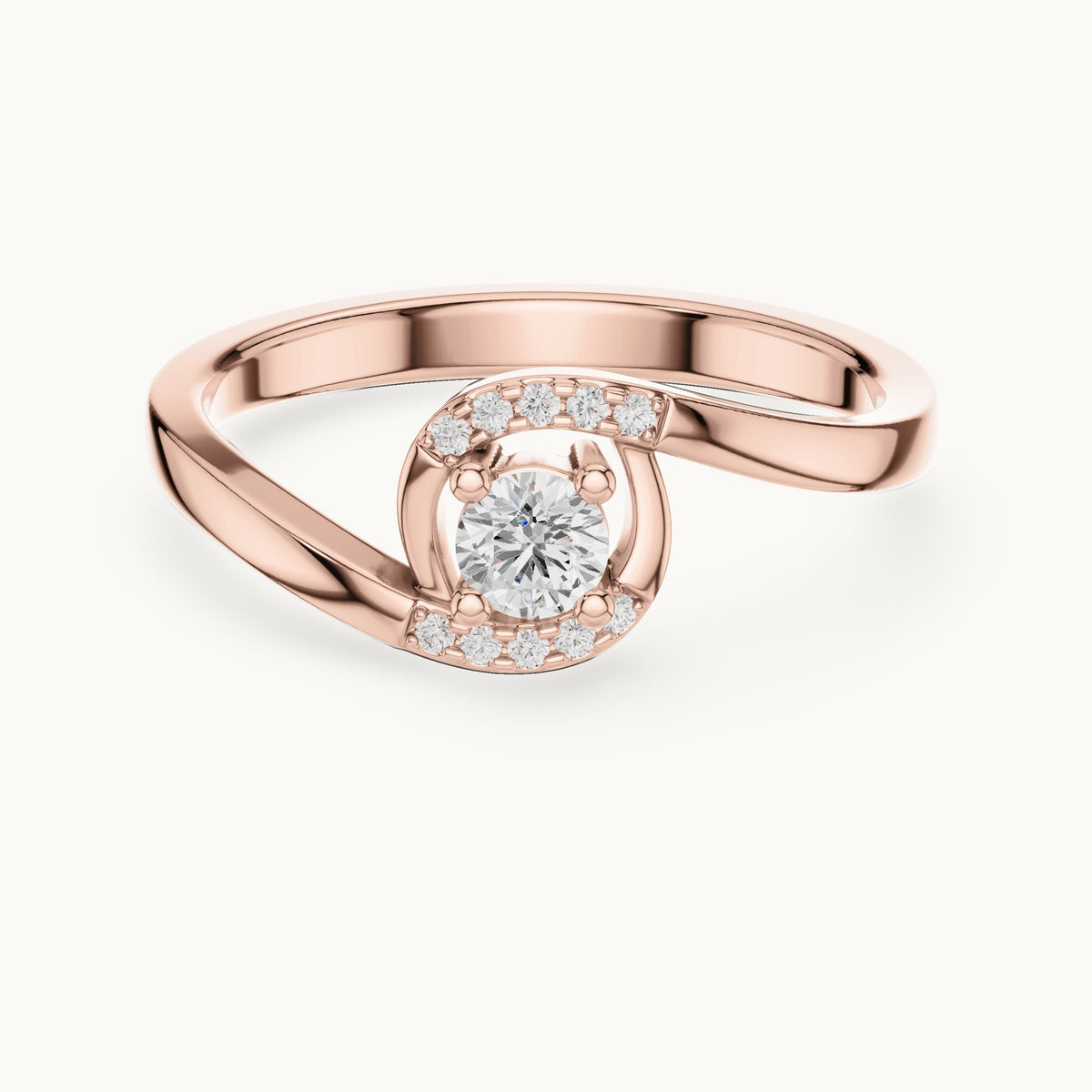 Round lab-grown diamond bypass partial halo engagement ring in rose gold, 0.196 CT TW, view 4