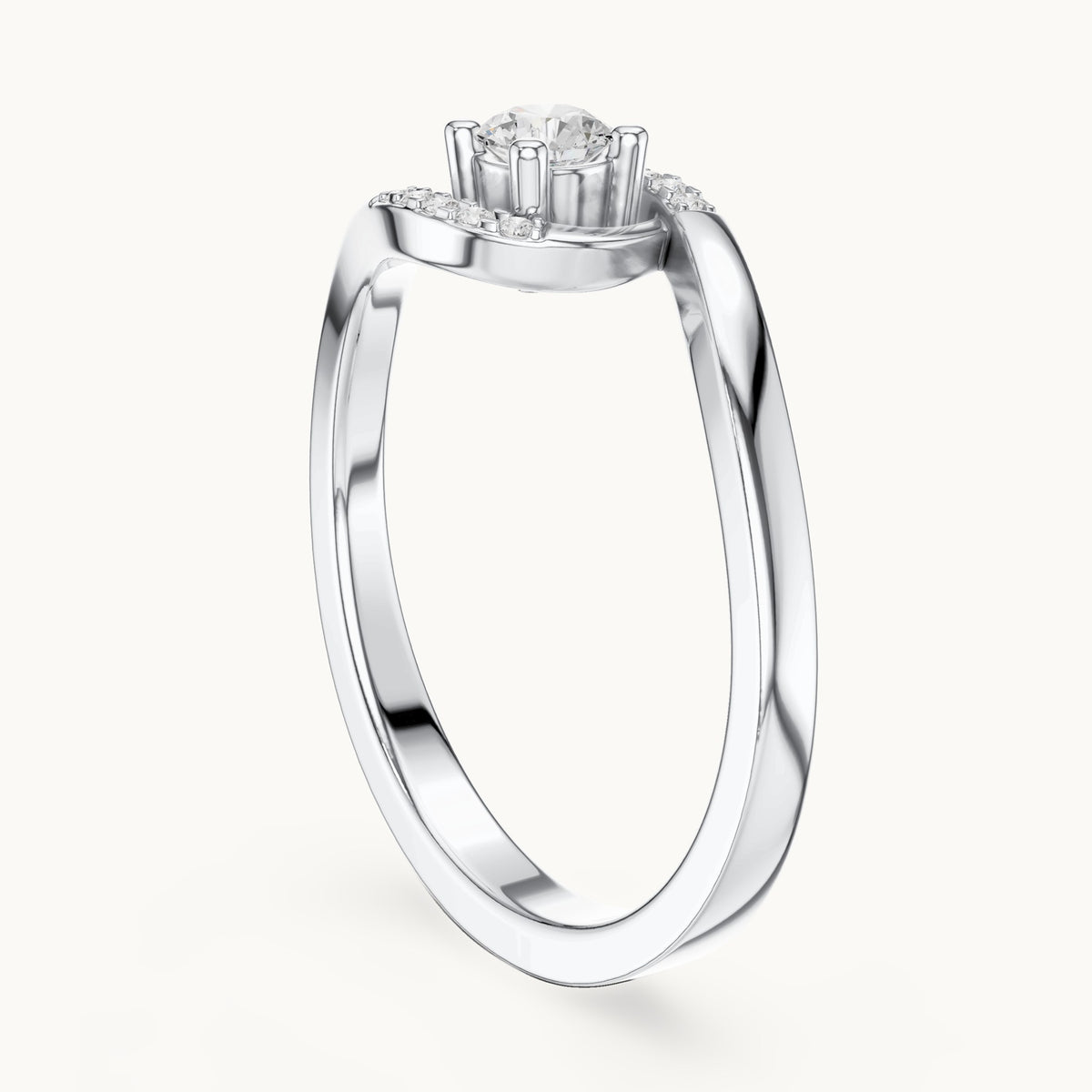 Round lab-grown diamond bypass partial halo engagement ring in white gold, 0.196 CT TW, view 1
