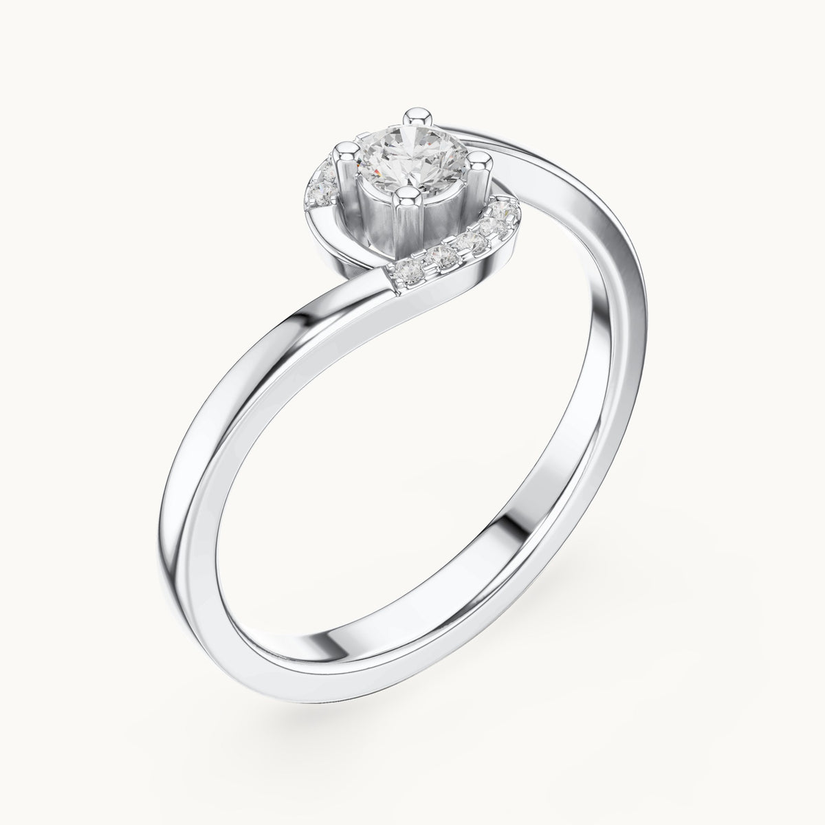 Round lab-grown diamond bypass partial halo engagement ring in white gold, 0.196 CT TW, view 2