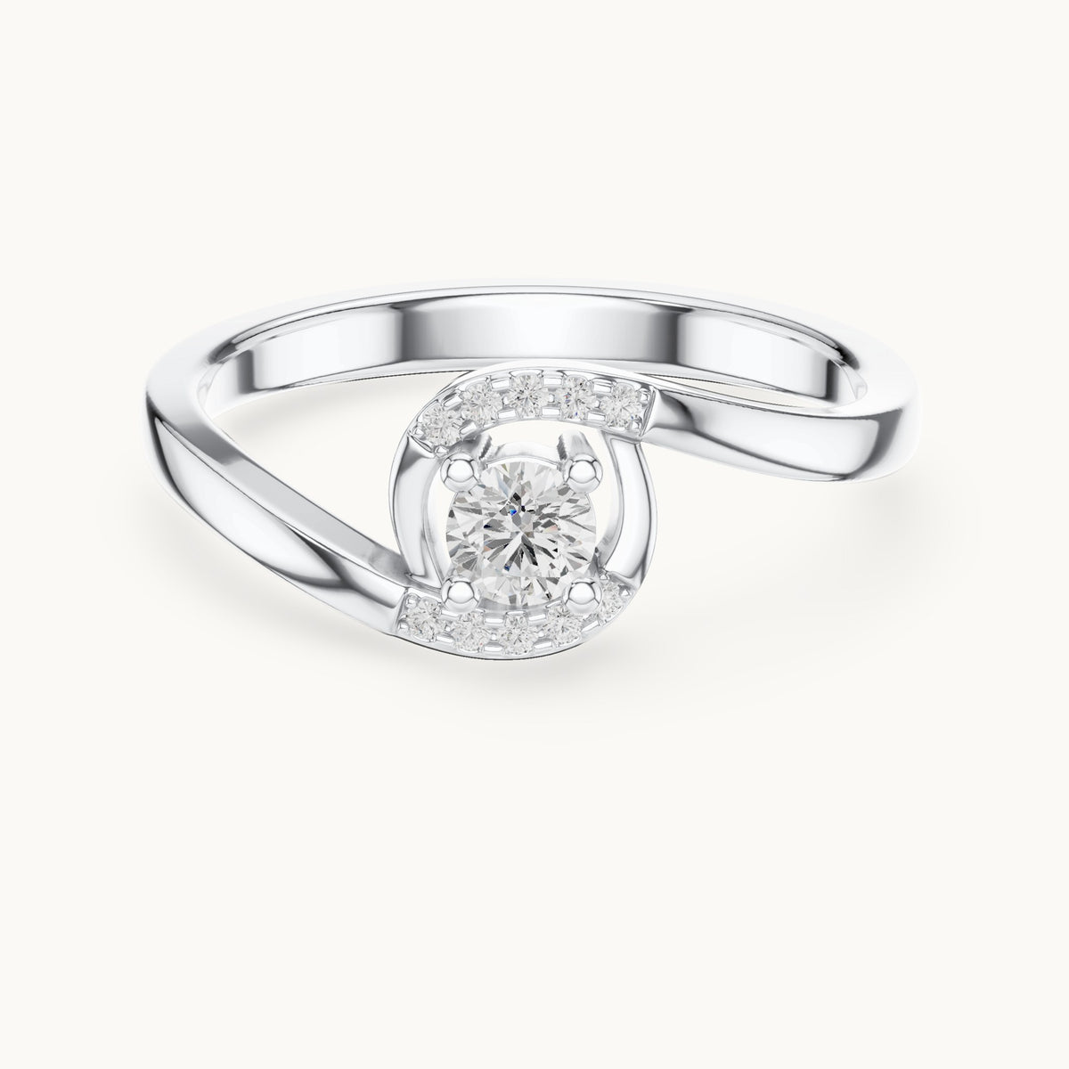 Round lab-grown diamond bypass partial halo engagement ring in white gold, 0.196 CT TW, view 4