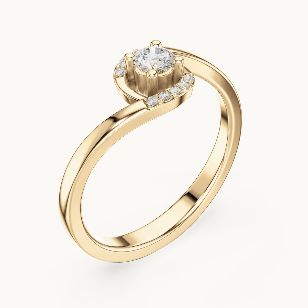 Round lab-grown diamond bypass partial halo engagement ring in yellow gold, 0.196 CT TW, view 2