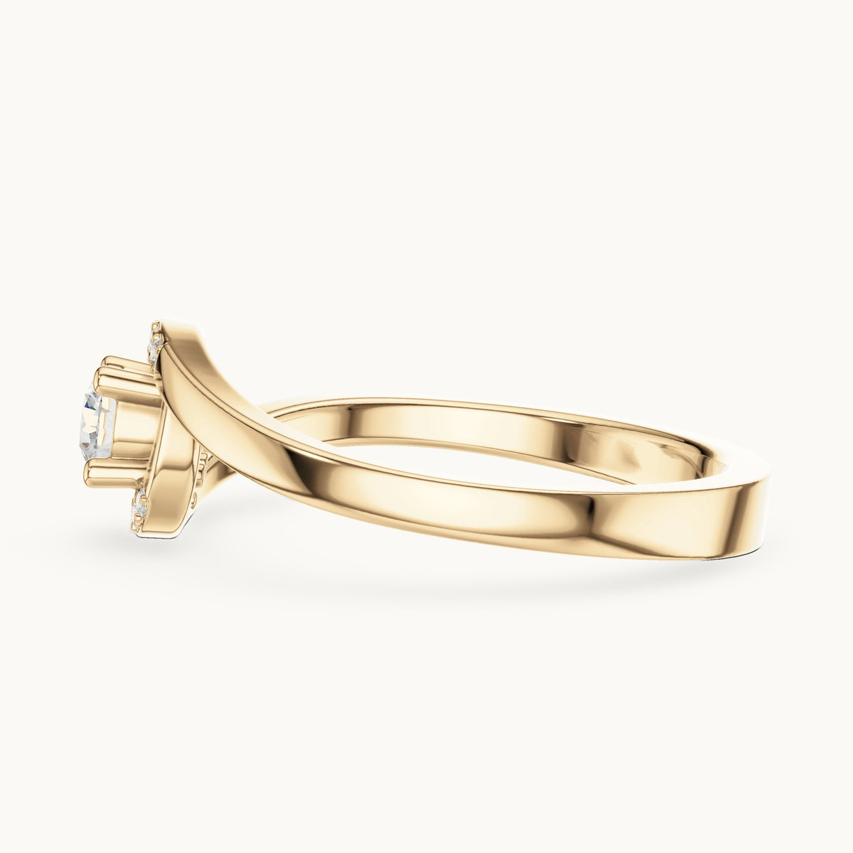 Round lab-grown diamond bypass partial halo engagement ring in yellow gold, 0.196 CT TW, view 3