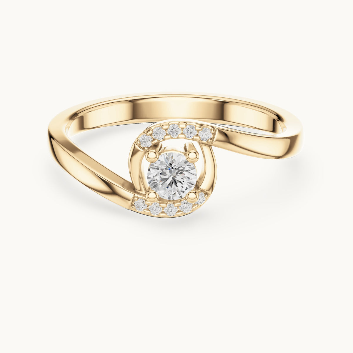 Round lab-grown diamond bypass partial halo engagement ring in yellow gold, 0.196 CT TW, view 4