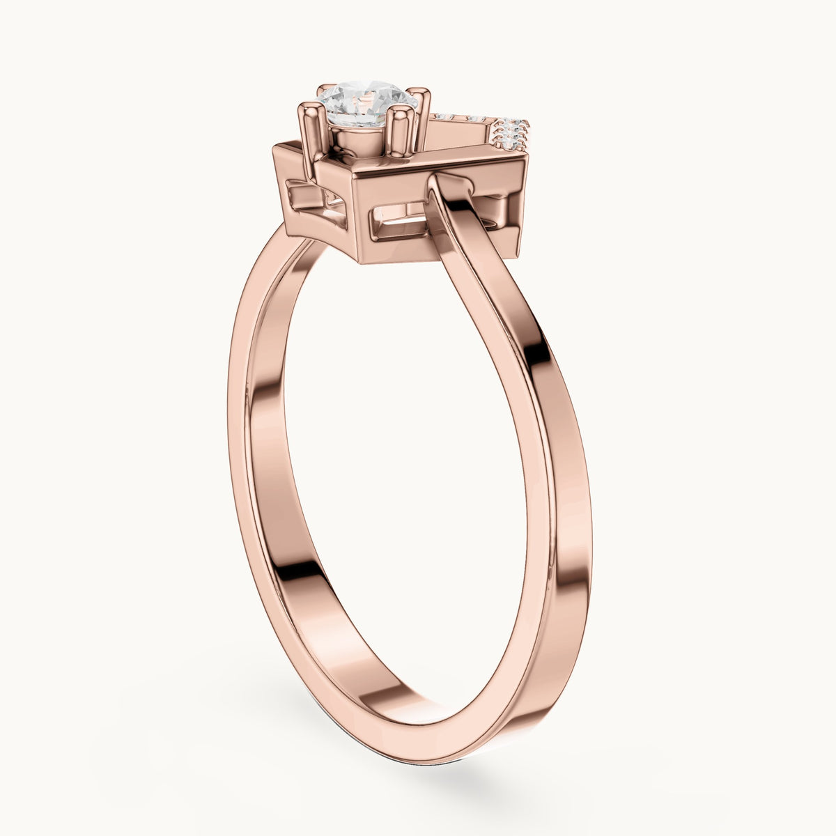Round lab-grown diamond open pentagon frame ring in rose gold, 0.181 CT TW, view 1