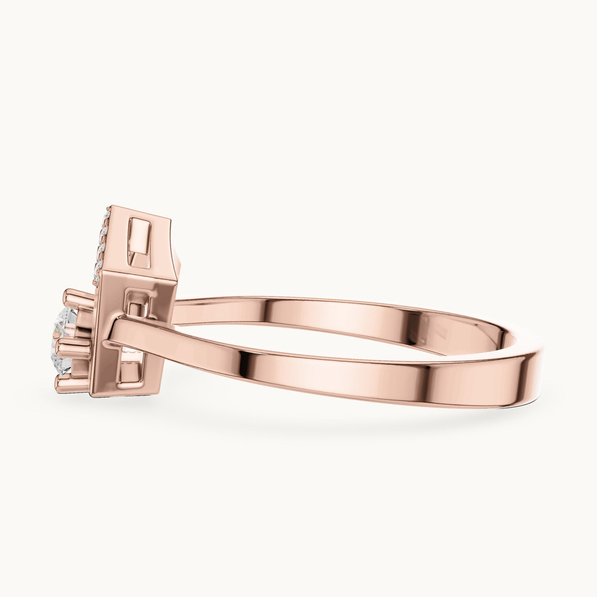 Round lab-grown diamond open pentagon frame ring in rose gold, 0.181 CT TW, view 3