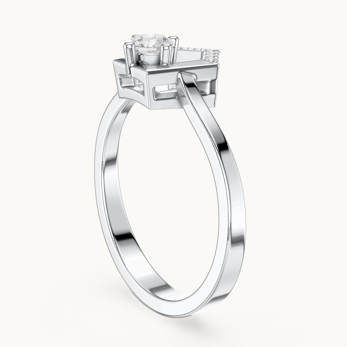 Round lab-grown diamond open pentagon frame ring in white gold, 0.181 CT TW, view 1