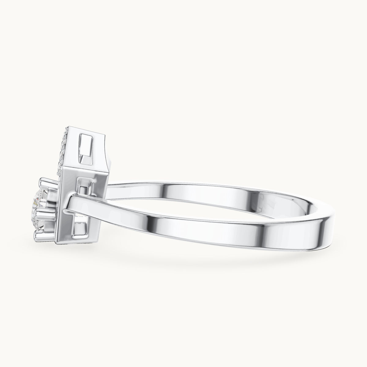 Round lab-grown diamond open pentagon frame ring in white gold, 0.181 CT TW, view 3
