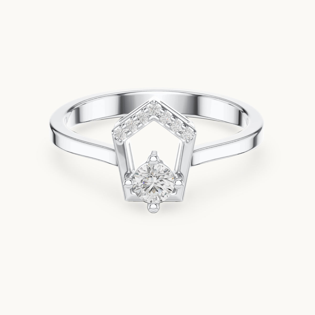 Round lab-grown diamond open pentagon frame ring in white gold, 0.181 CT TW, view 4