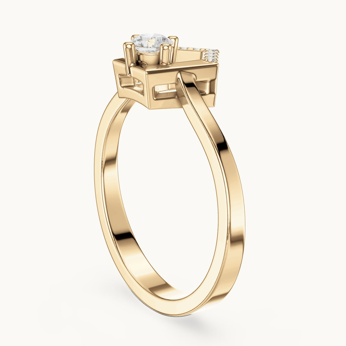 Round lab-grown diamond open pentagon frame ring in yellow gold, 0.181 CT TW, view 1