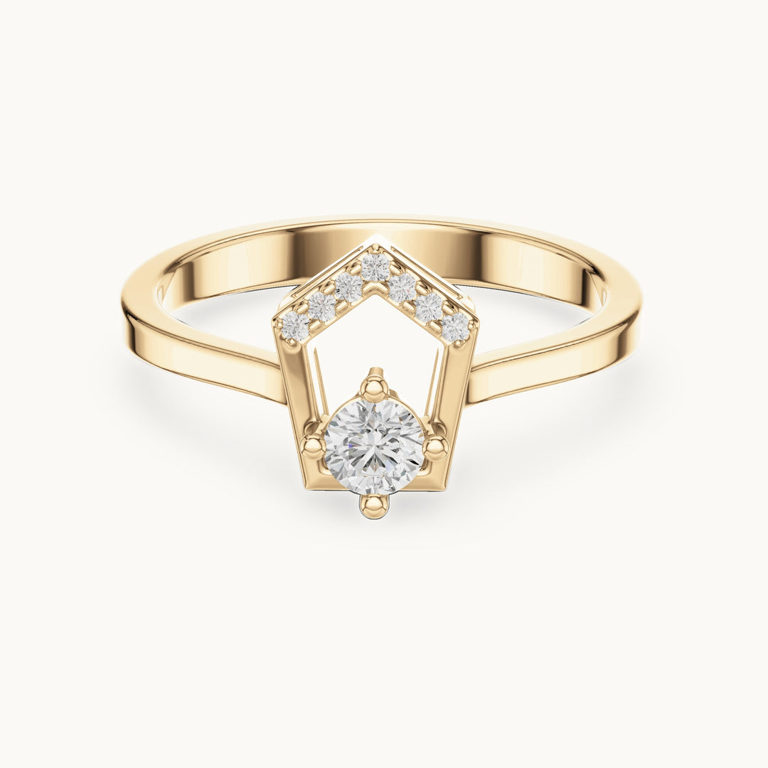 Round lab-grown diamond open pentagon frame ring in yellow gold, 0.181 CT TW, view 4