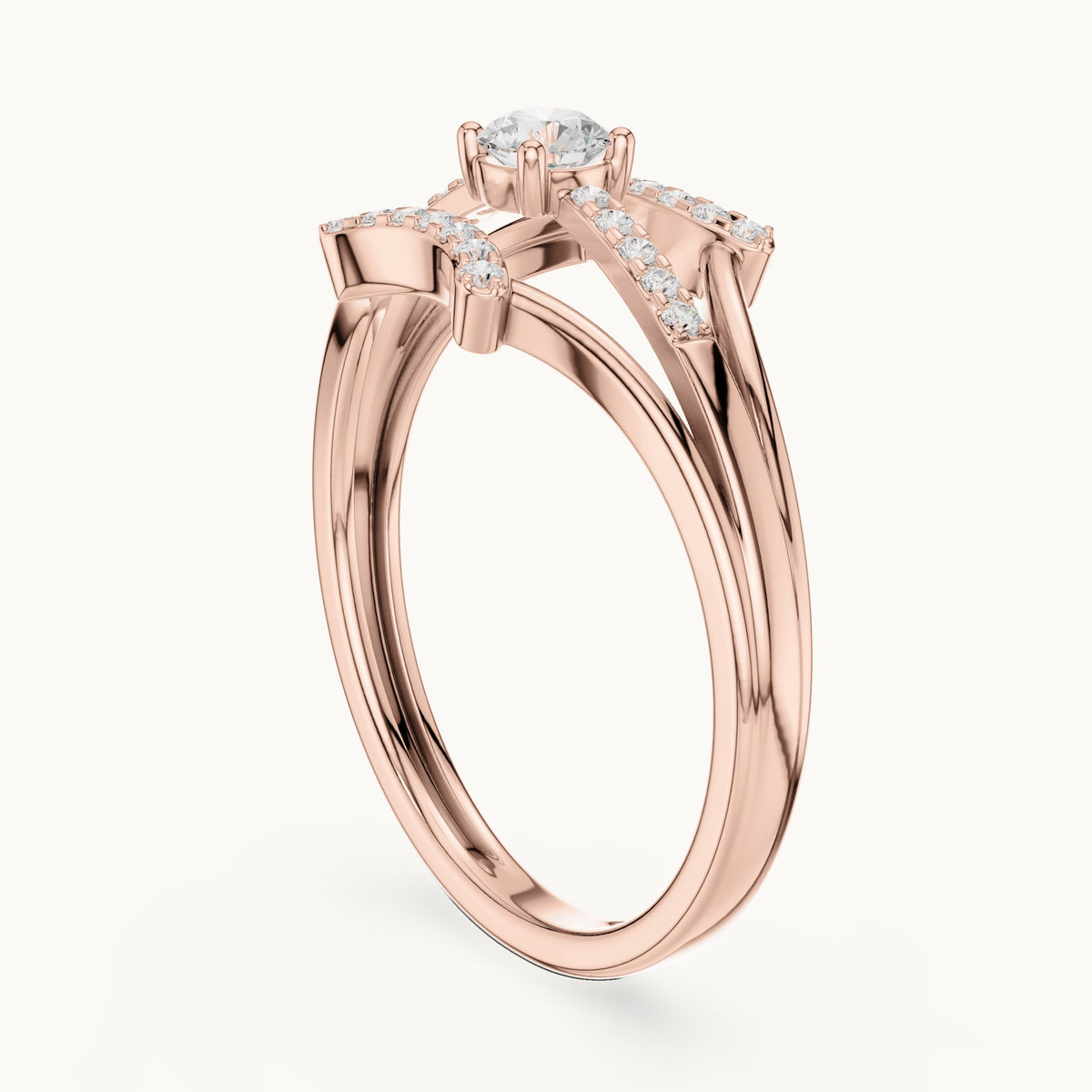 Round lab-grown diamond triple split band pavé engagement ring in rose gold, 0.266 CT TW, view 1