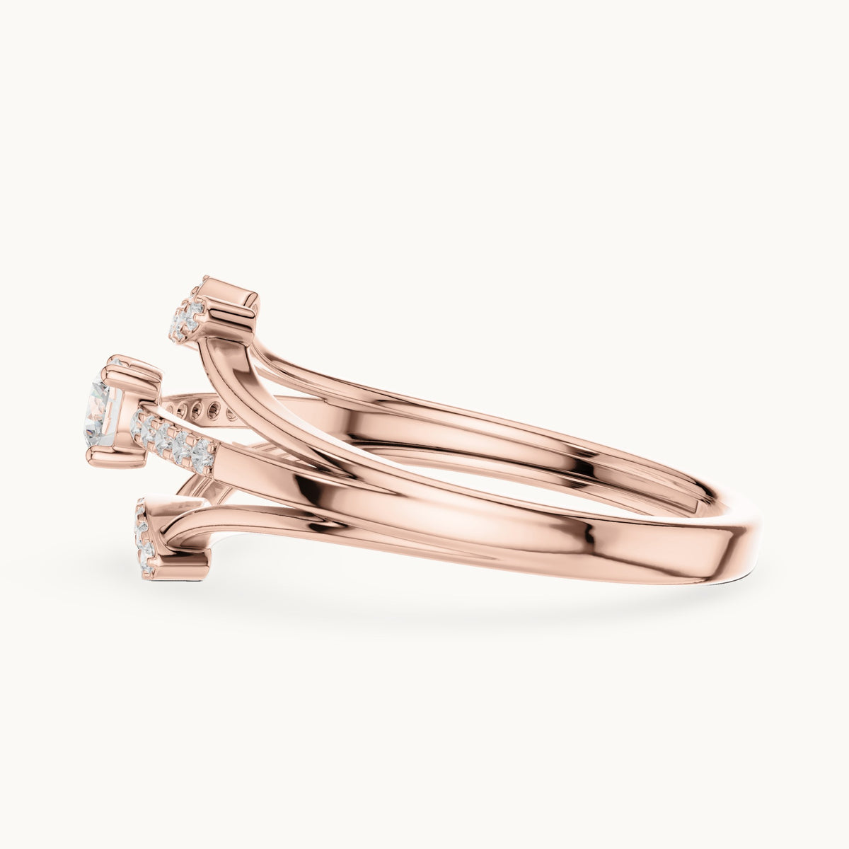 Round lab-grown diamond triple split band pavé engagement ring in rose gold, 0.266 CT TW, view 3