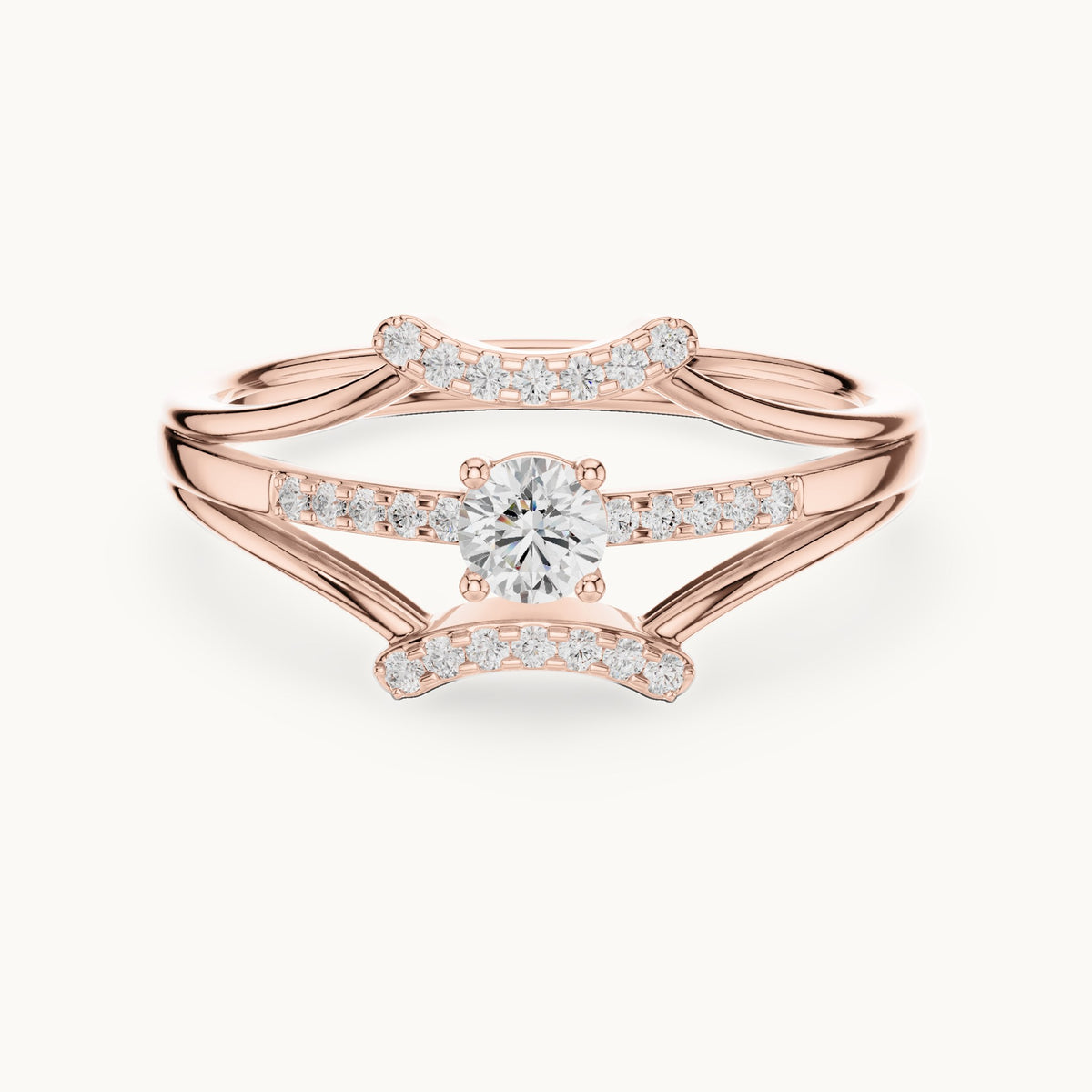 Round lab-grown diamond triple split band pavé engagement ring in rose gold, 0.266 CT TW, view 4