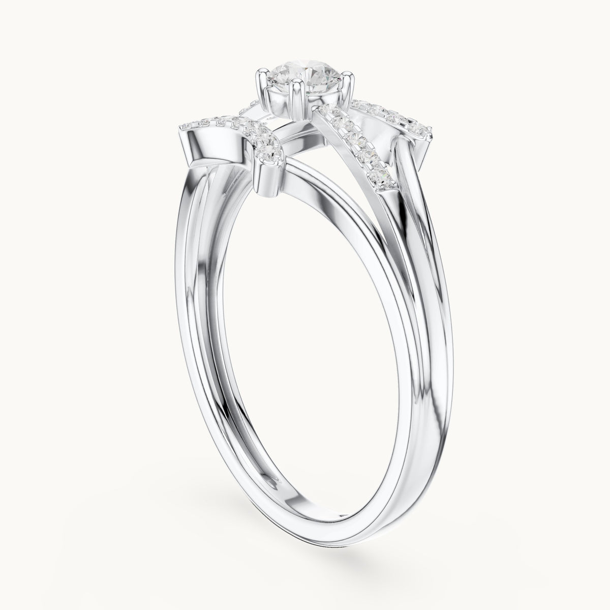 Round lab-grown diamond triple split band pavé engagement ring in white gold, 0.266 CT TW, view 1