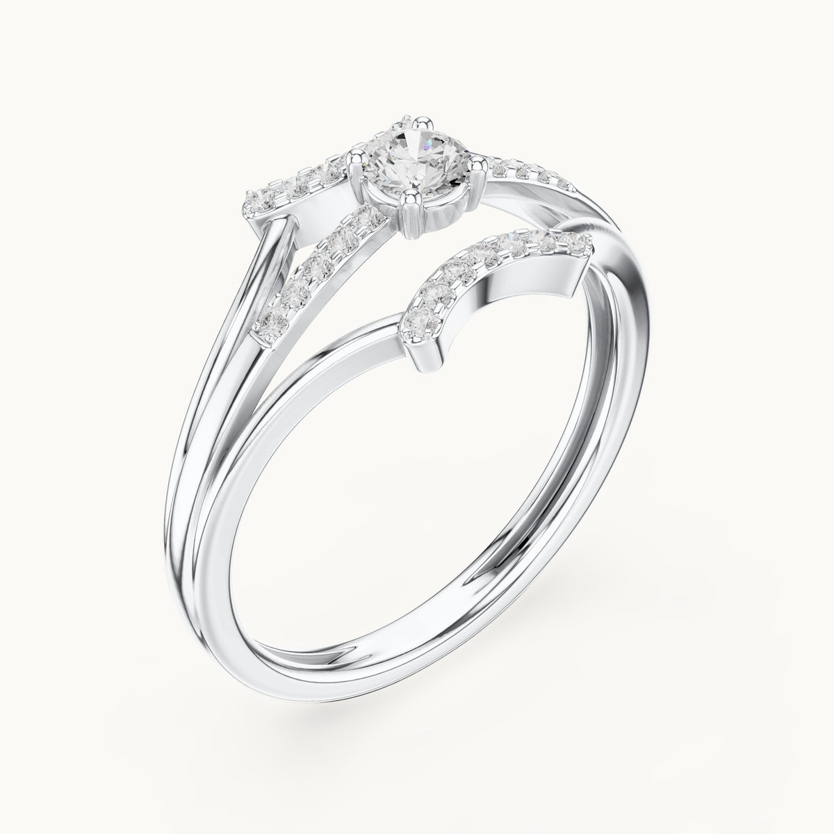 Round lab-grown diamond triple split band pavé engagement ring in white gold, 0.266 CT TW, view 2