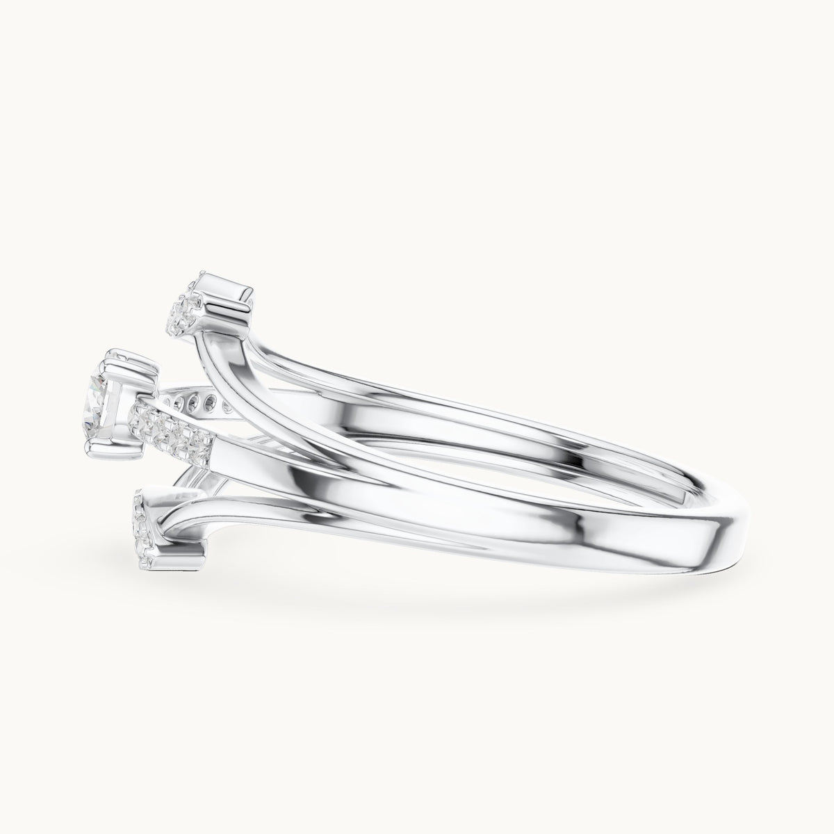 Round lab-grown diamond triple split band pavé engagement ring in white gold, 0.266 CT TW, view 3