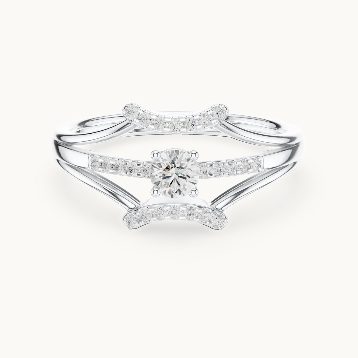 Round lab-grown diamond triple split band pavé engagement ring in white gold, 0.266 CT TW, view 4
