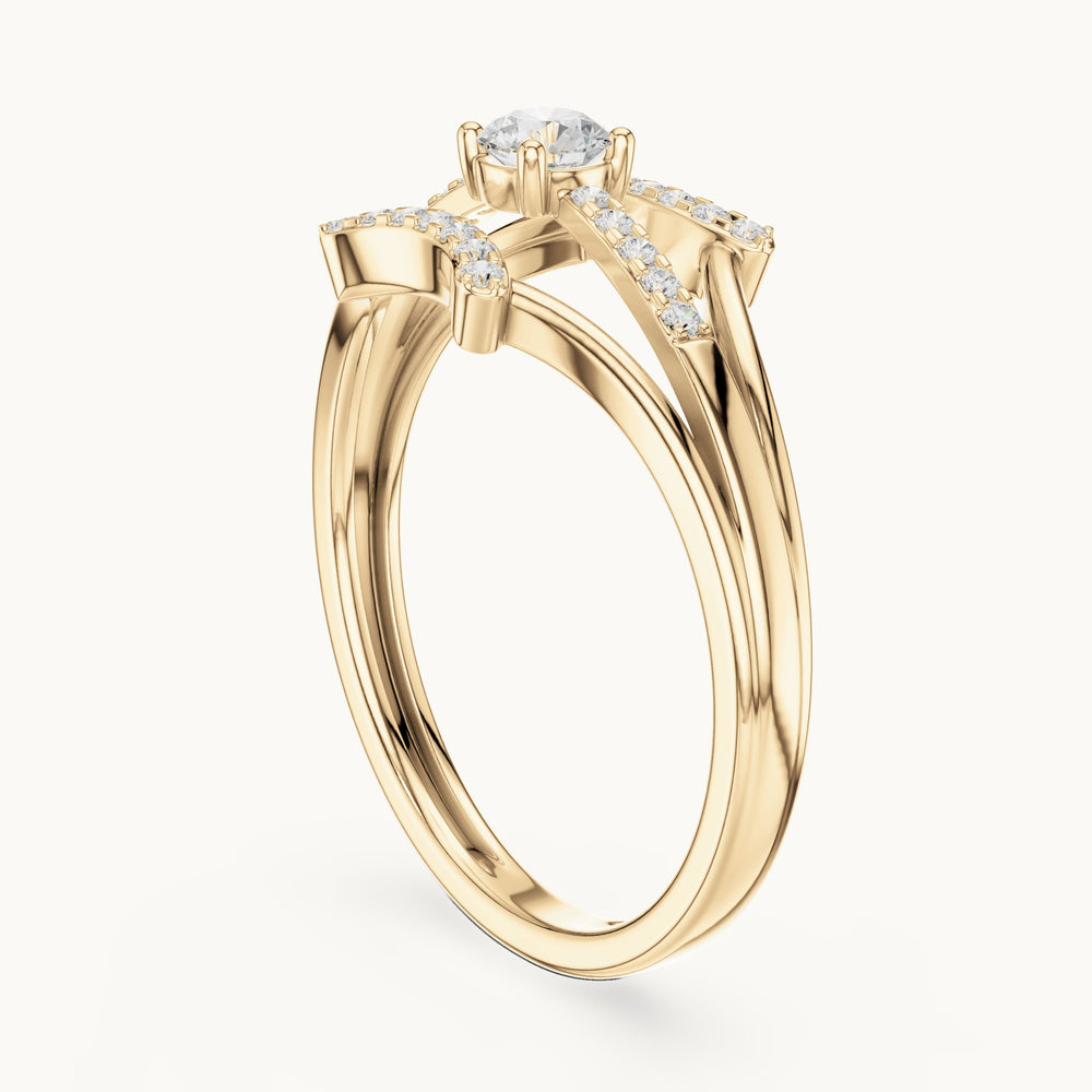 Round lab-grown diamond triple split band pavé engagement ring in yellow gold, 0.266 CT TW, view 1