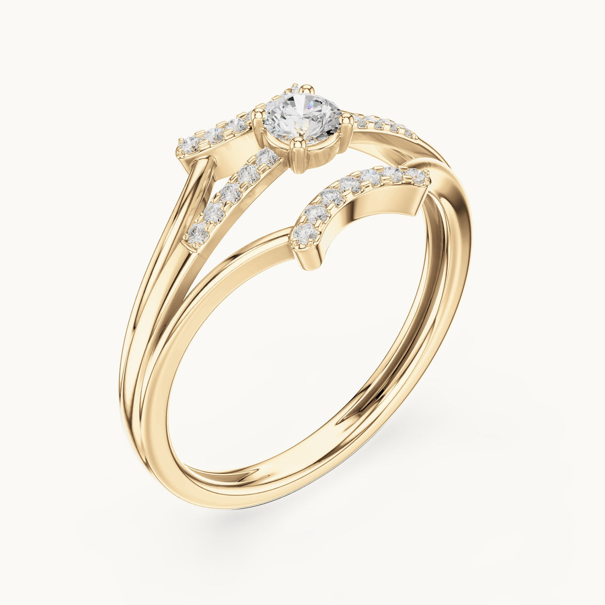 Round lab-grown diamond triple split band pavé engagement ring in yellow gold, 0.266 CT TW, view 2