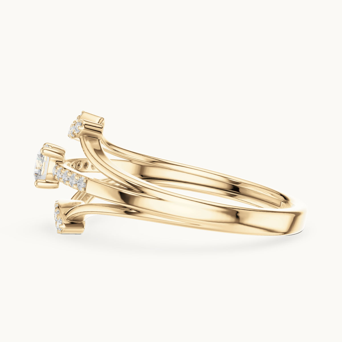 Round lab-grown diamond triple split band pavé engagement ring in yellow gold, 0.266 CT TW, view 3