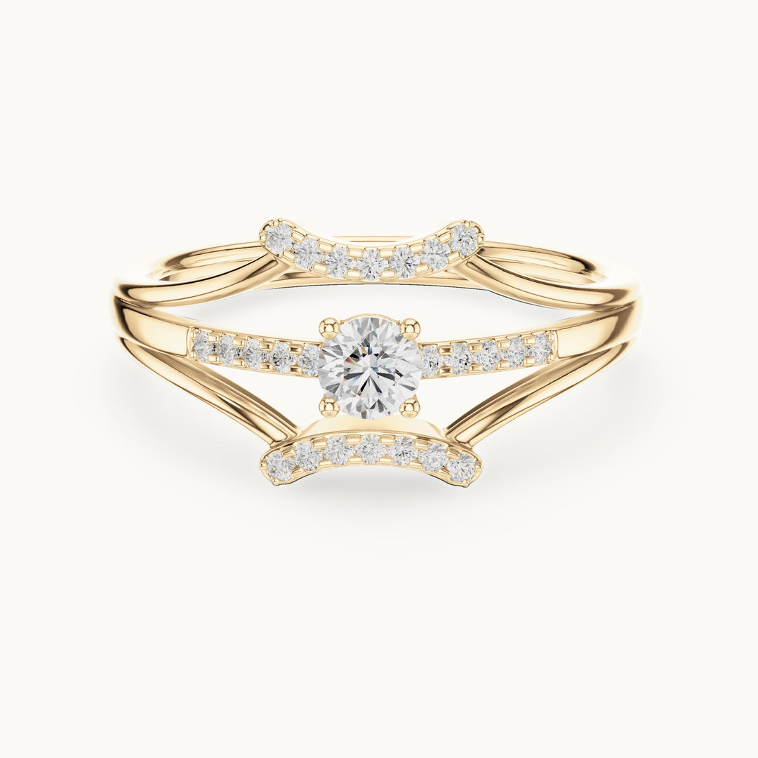 Round lab-grown diamond triple split band pavé engagement ring in yellow gold, 0.266 CT TW, view 4